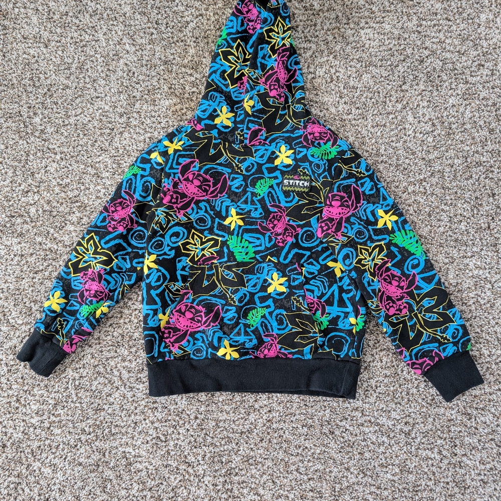 Kids Black Neon Stitch Hoodie -